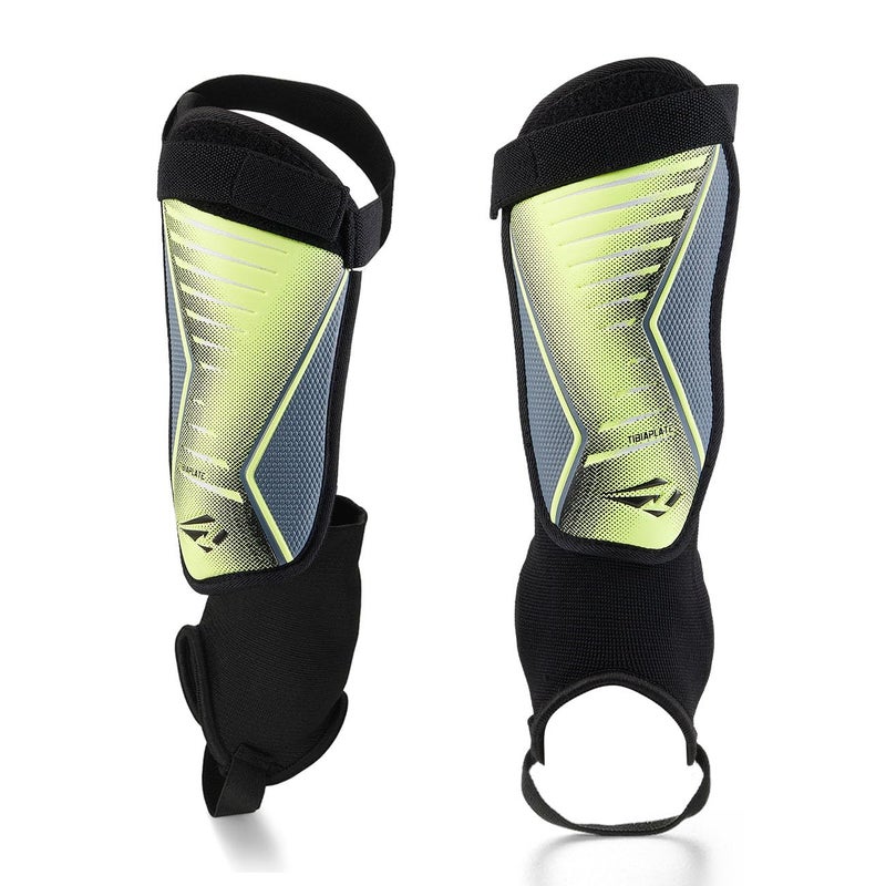 Rawxy Football Soccer Shin Guards with Exceptional Flexible Soft Light Weight - Great for Boys Girls Junior Youth(Neo Lemon,L) - Image 1